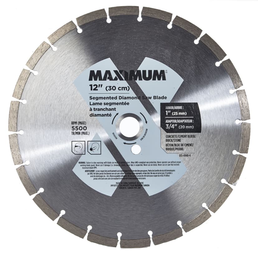 MAXIMUM 12-in 22T Segmented Diamond Coated Rim Blade for Concrete, Cement, Stone