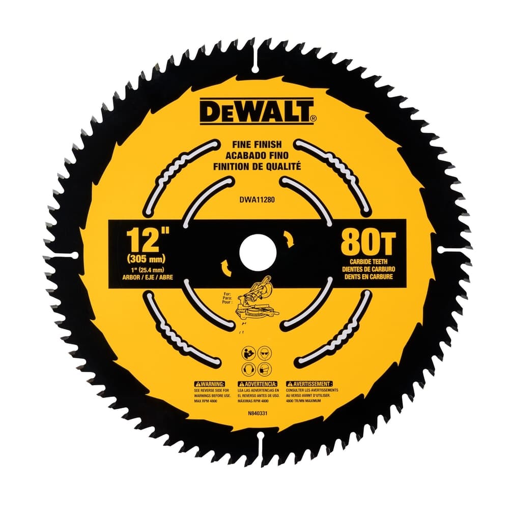 DEWALT DW3128 12-in 80T Carbide Tipped Circular Saw Blade for Wood
