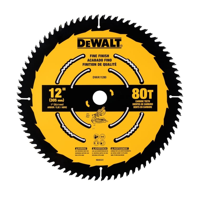 DEWALT DW3128 12-in 80T Carbide Tipped Circular Saw Blade for Wood