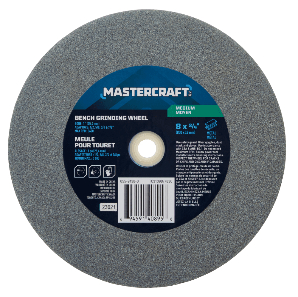 Mastercraft 8-in x 3/4-in Medium Aluminum Oxide Grinding Wheel/Disc Kit for Wood, Metal, Plastic
