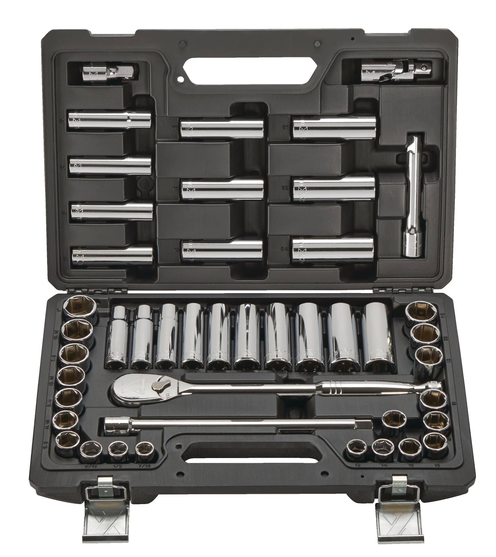 MAXIMUM 1/2-in Drive Professional Grade Socket Set, 45-pc, SAE/Metric, CRV, Nickel-Chrome Plating