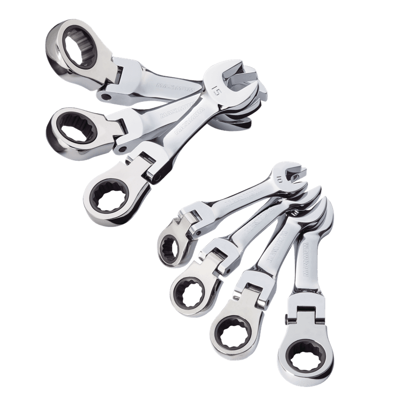 MAXIMUM Stubby Flex Head Ratcheting Wrench Set, Metric, 7-pc