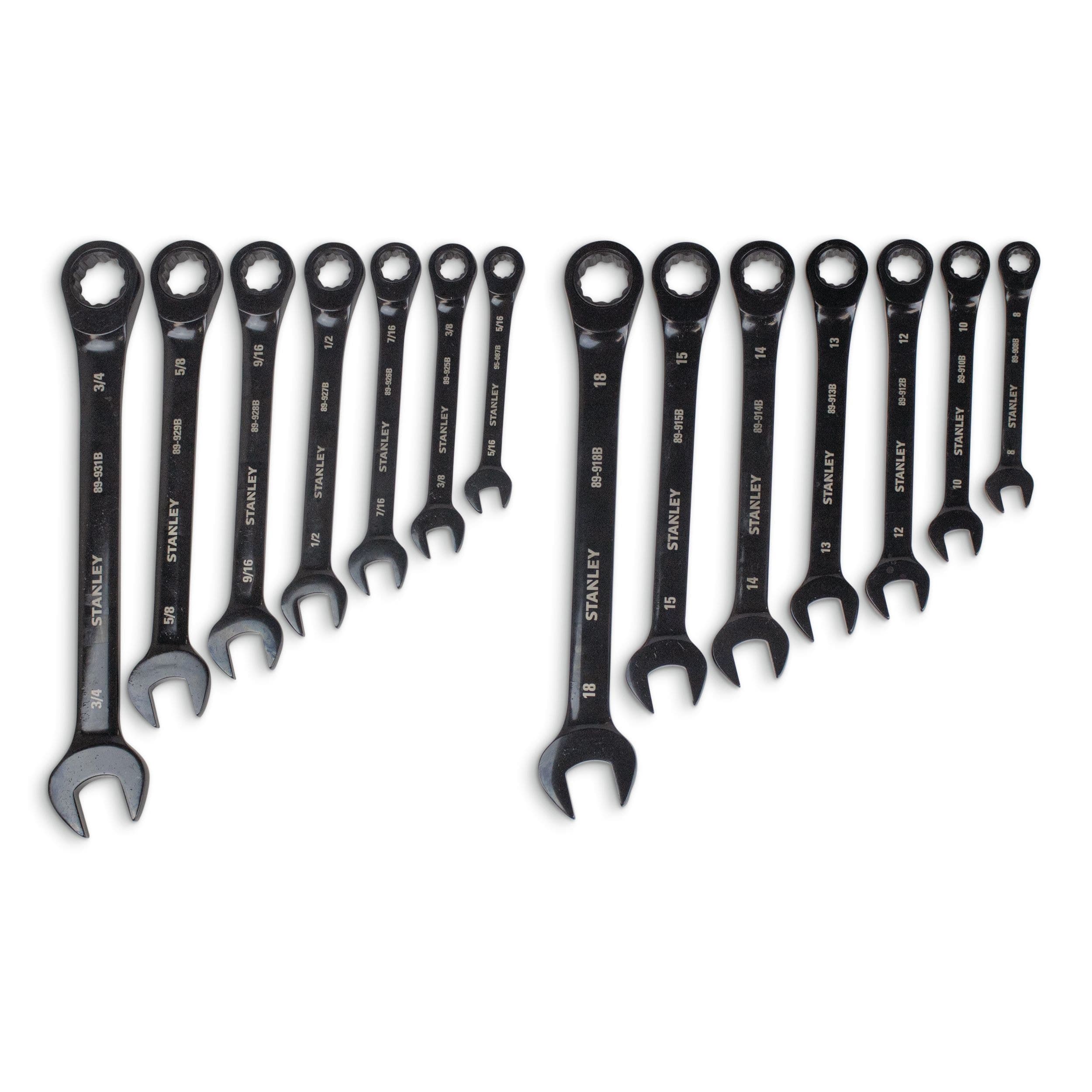 Stanley Professional Black Chrome Ratcheting Wrench Set, SAE/Metric, 14-pc