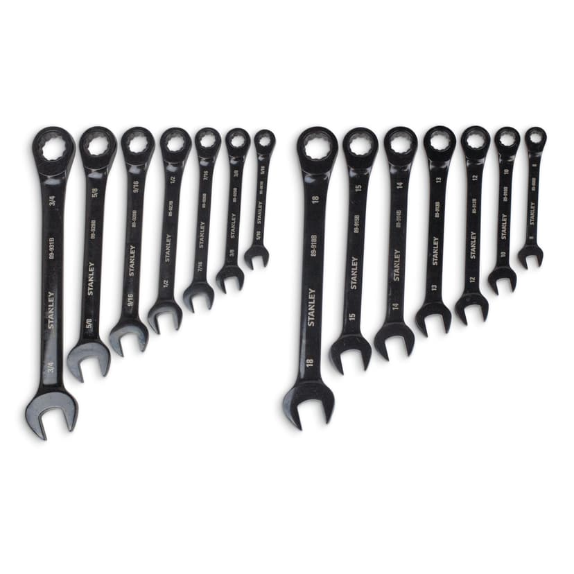 Stanley Professional Black Chrome Ratcheting Wrench Set, SAE/Metric, 14-pc