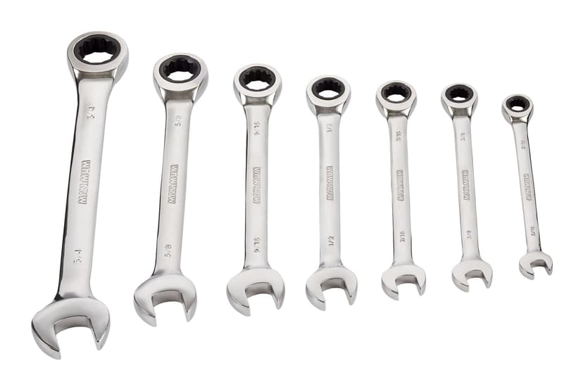 MAXIMUM Ratcheting Wrench Set, SAE, Nickel-Chrome Plating, 7-pc