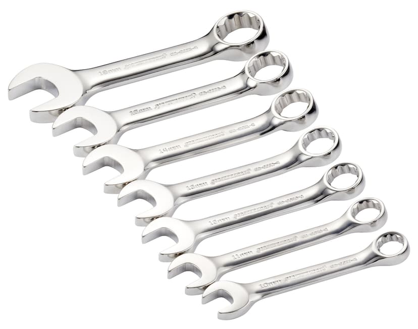Mastercraft Combination Stubby Wrench Set, Metric, Nickel-Chrome Plating, 7-pc