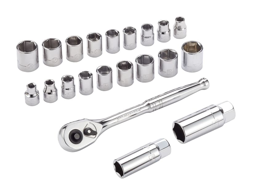 Mastercraft Socket Set, 3/8-in Drive, SAE/Metric, CRV, Nickel-Chrome Plating, 21-pc