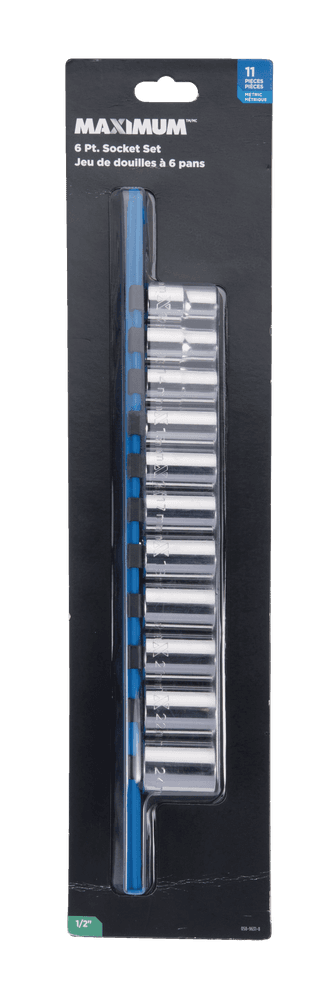 MAXIMUM 1/2-in Drive 6 Pt. Socket Set, Metric, Nickel-Chrome Plating, 11-pc