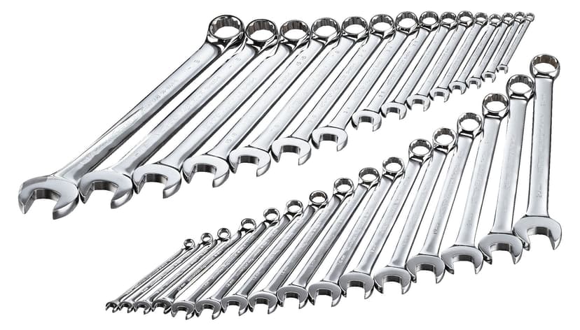 Mastercraft Combination Wrench Set, 30-pc, Stubby/Standard Sizes, SAE/Metric, Nickel-Chrome Plating