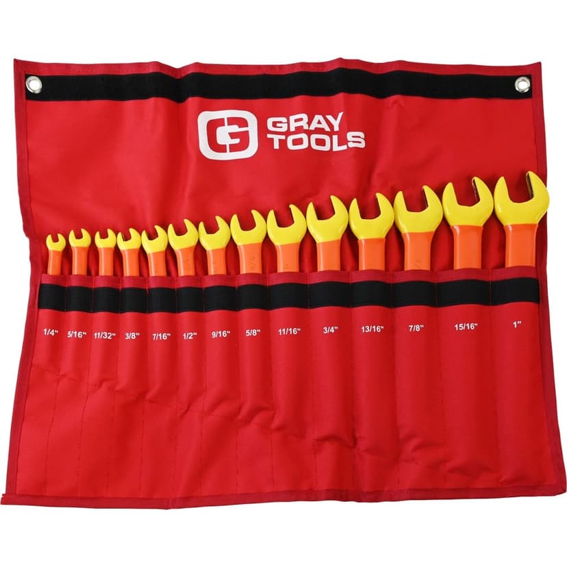 Gray Tools Wrench Set, SAE Open End 1000V Insulated, 14-pc