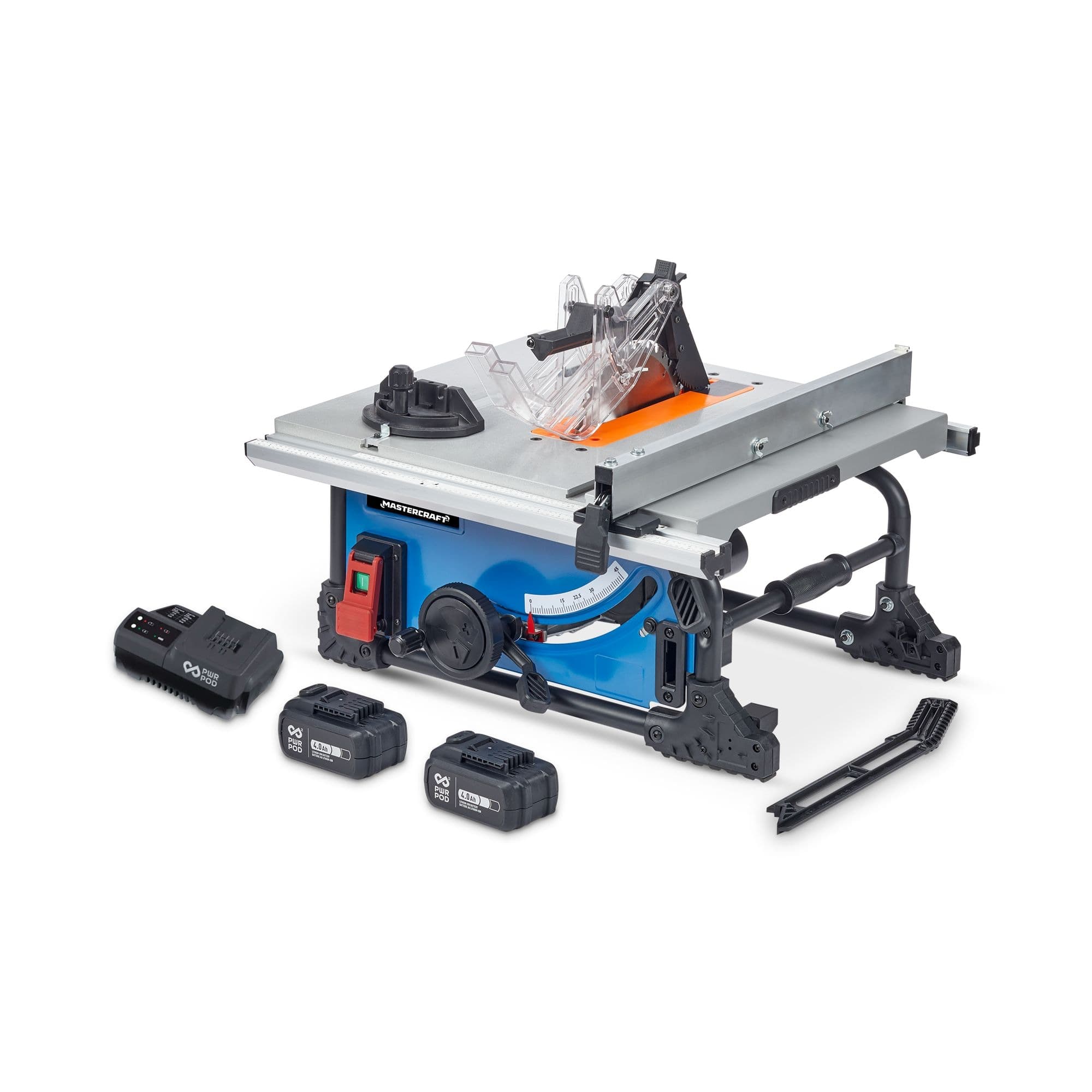 Mastercraft 2 x 20V Cordless 8-1/4-in Table Saw Kit, with 2 PWR POD 4 Ah Batteries and Charger