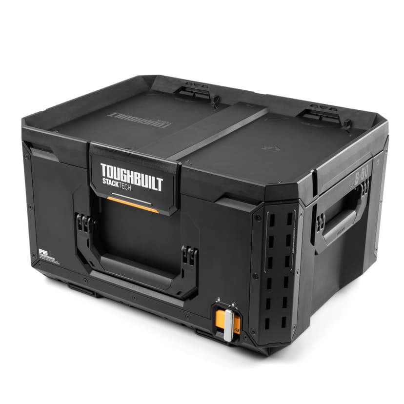 ToughBuilt StackTech Middle Portable Modular Plastic/Metal Tool Box with Inner Tray, IP65-Rated, Black