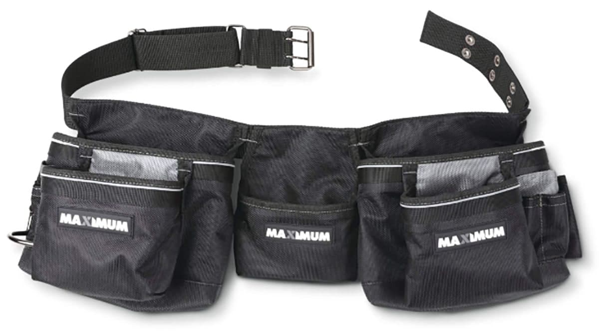 MAXIMUM Carpenter's Heavy Duty Tool Belt/Work Apron, Multi-pockets, Nylon, Black