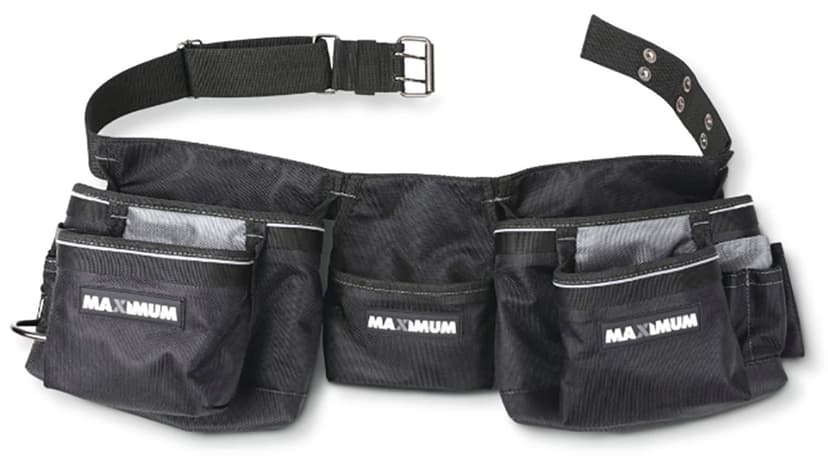 MAXIMUM Carpenter's Heavy Duty Tool Belt/Work Apron, Multi-pockets, Nylon, Black