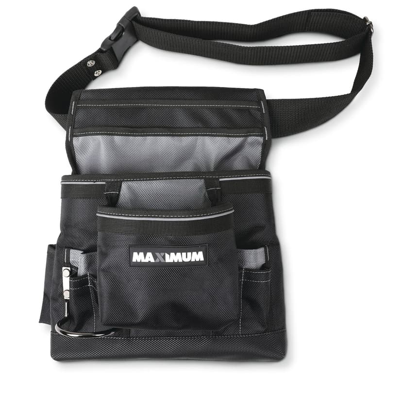 MAXIMUM Heavy Duty Tool Belt/Tool Pouch w/10 Pockets & Belt, Black