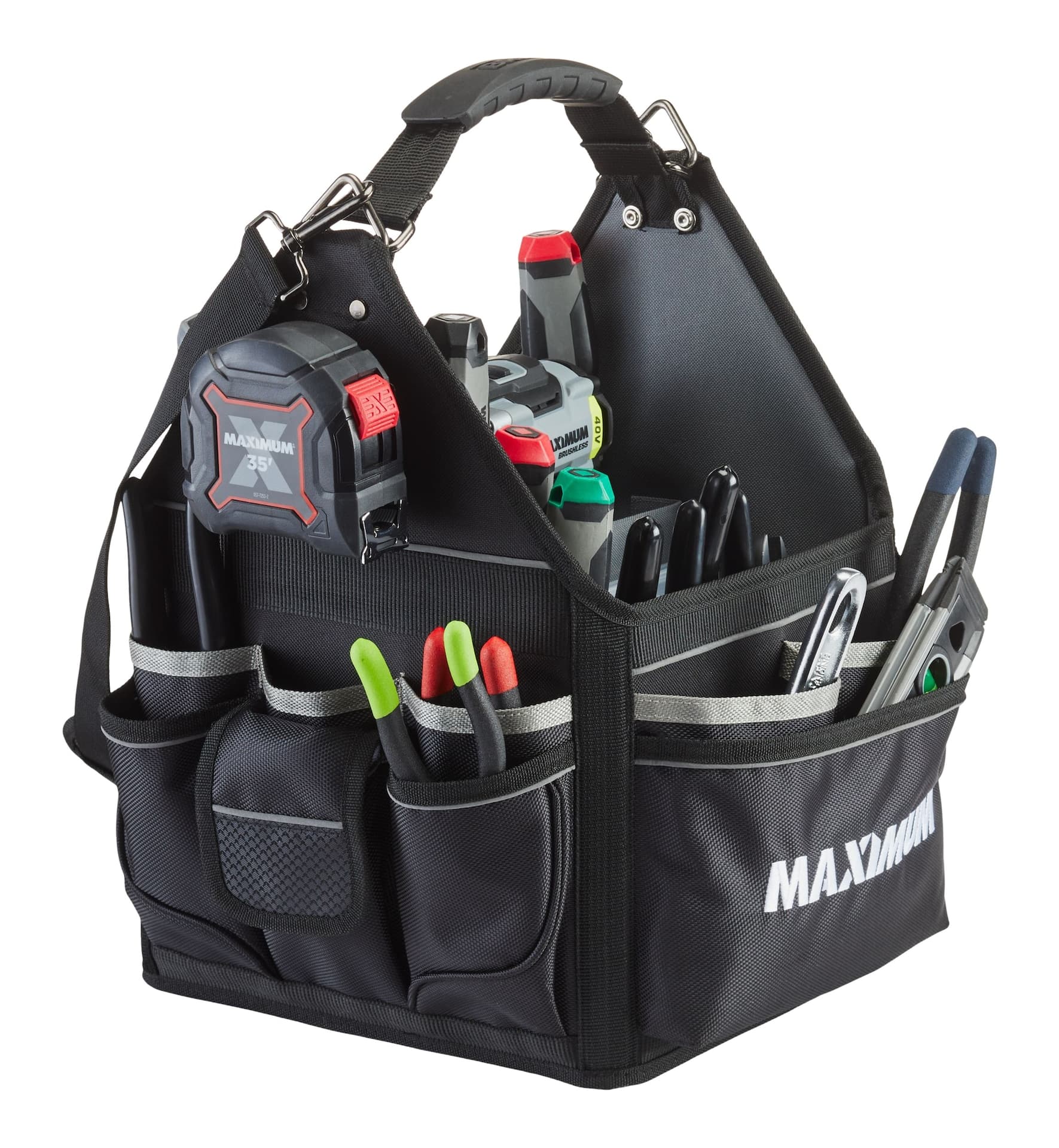 MAXIMUM Electricians Tote Tool Bag w/ Shoulder Strap, 43 Pockets, 11-in