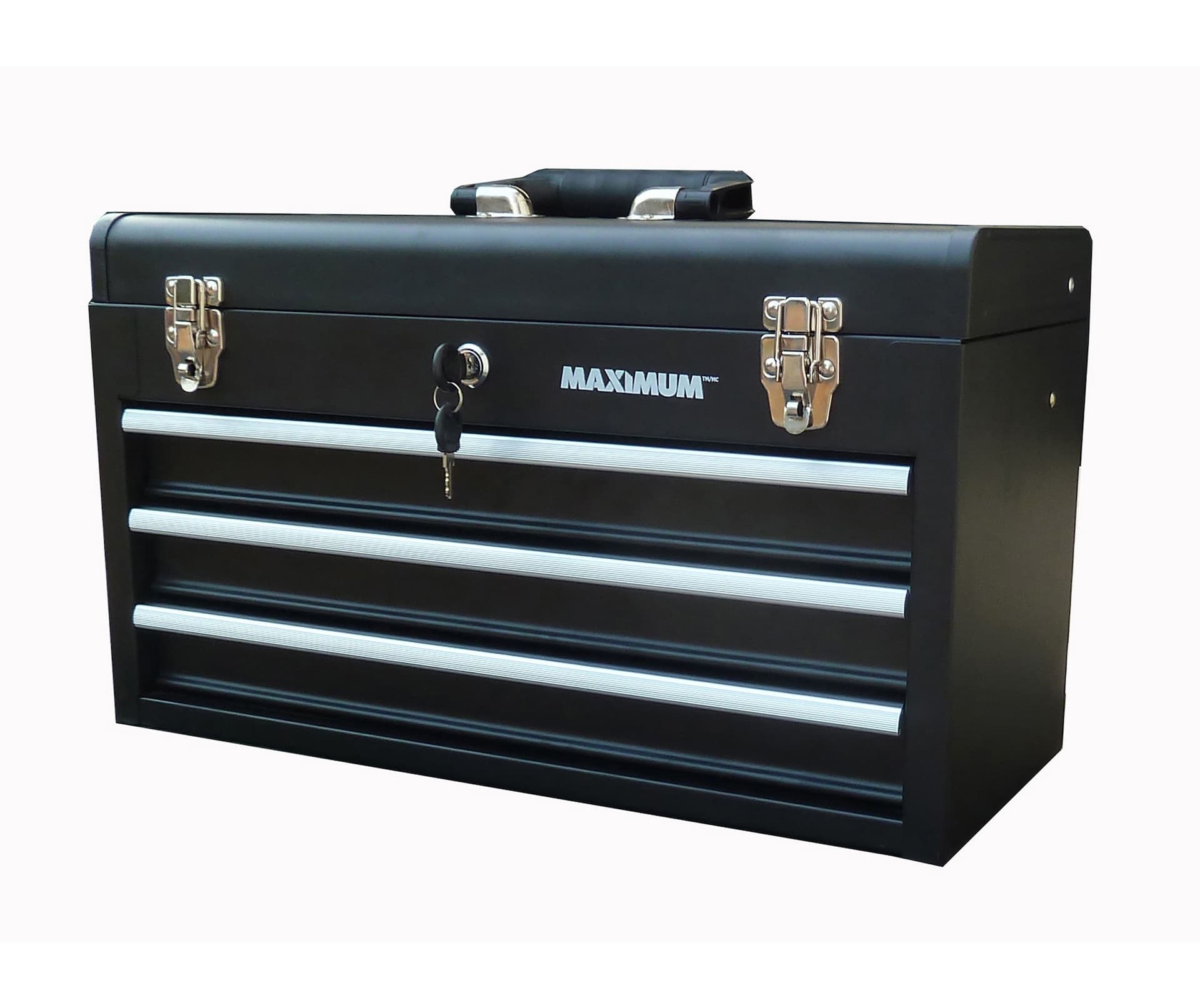 MAXIMUM Portable Metal Tool Box w/ 3 Drawers, Black, 21-in
