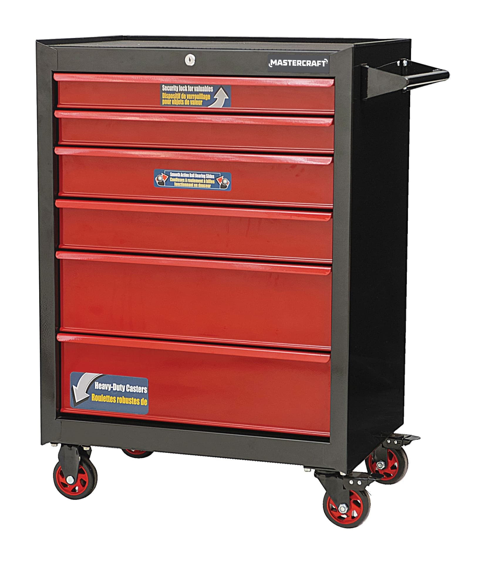 Mastercraft Rolling Tools Storage Cabinet w/ 6 Drawers, Black&Red, 26-in