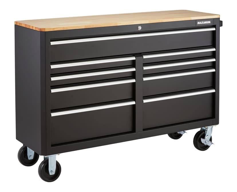 MAXIMUM Tool Storage Cabinet, Built-In Power Bar with USB, 9-Drawer, 56-in, Matte Black