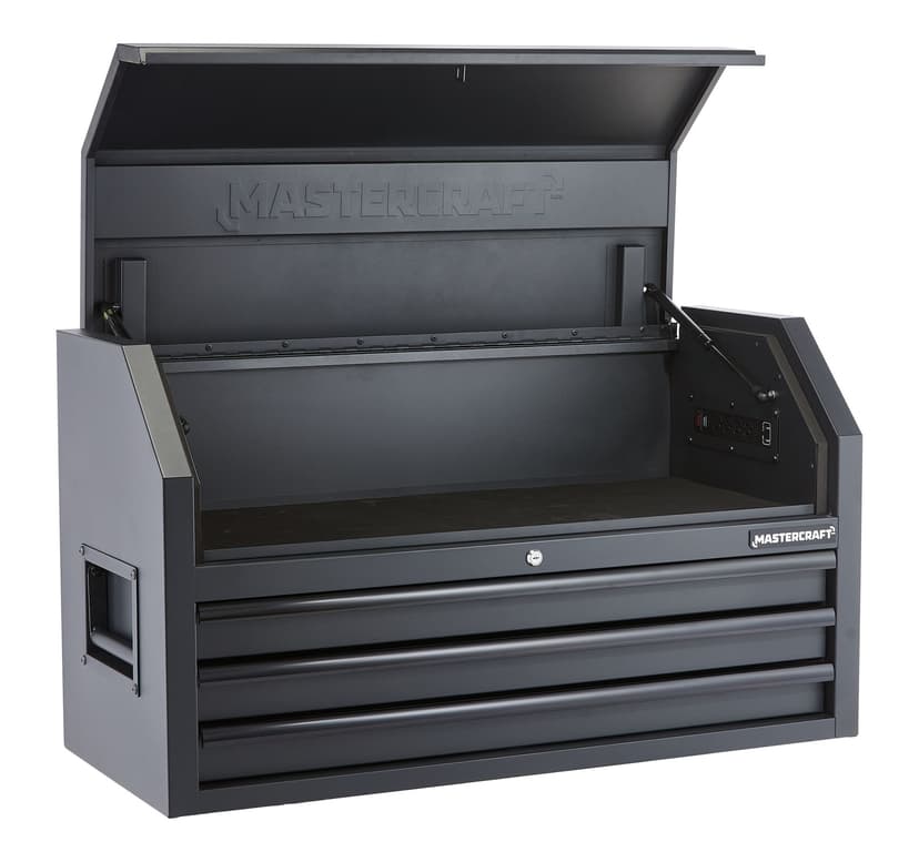 Mastercraft Tool Storage Chest, Built-In Power Bar with USB, 3 Drawer, 41-in, Black