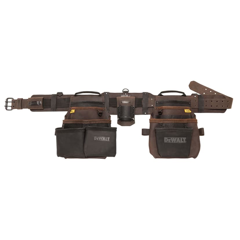 DEWALT Open Structure Premium Nubuck Leather Tool Belt, 18 Pockets, Black