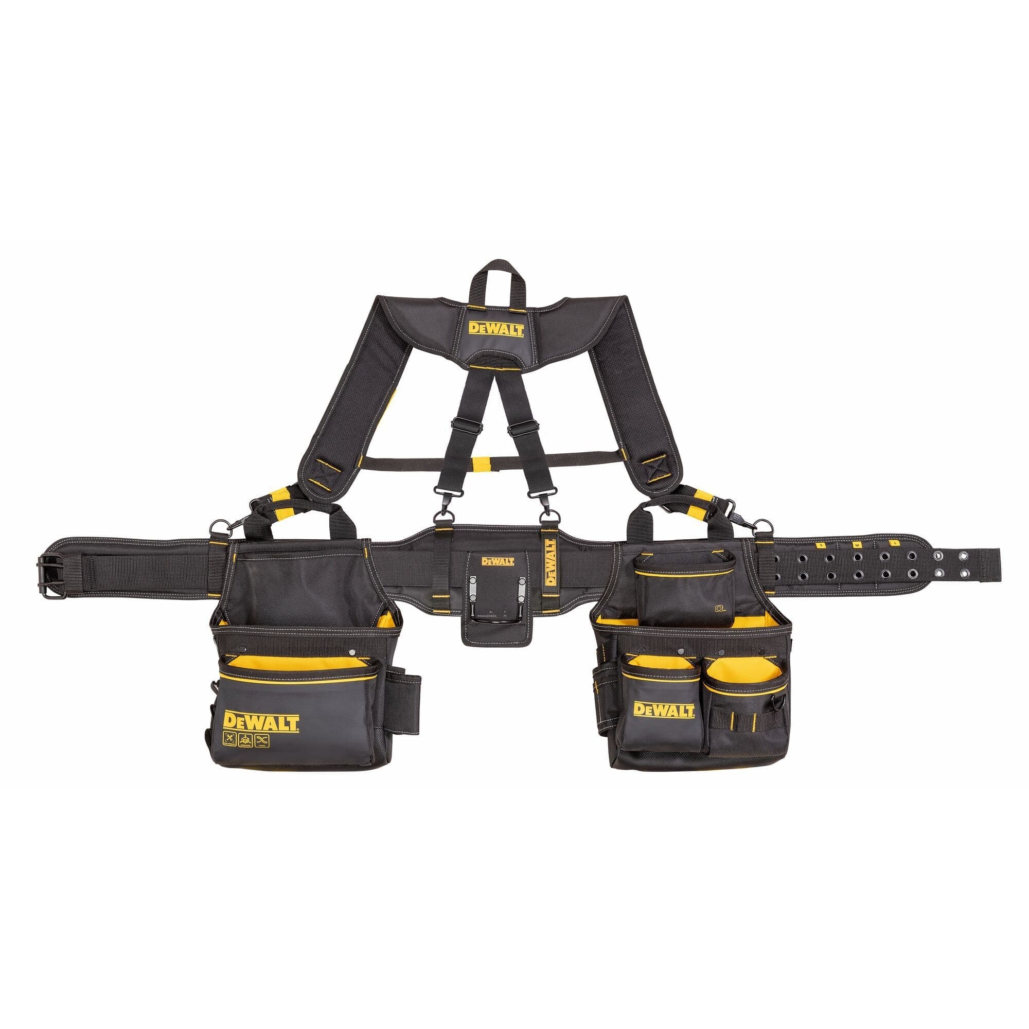 DEWALT Open Structure Adjustable Tool Belt with Suspenders, Padded, 25 Pockets, Black