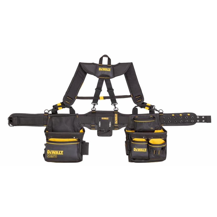 DEWALT Open Structure Adjustable Tool Belt with Suspenders, Padded, 25 Pockets, Black