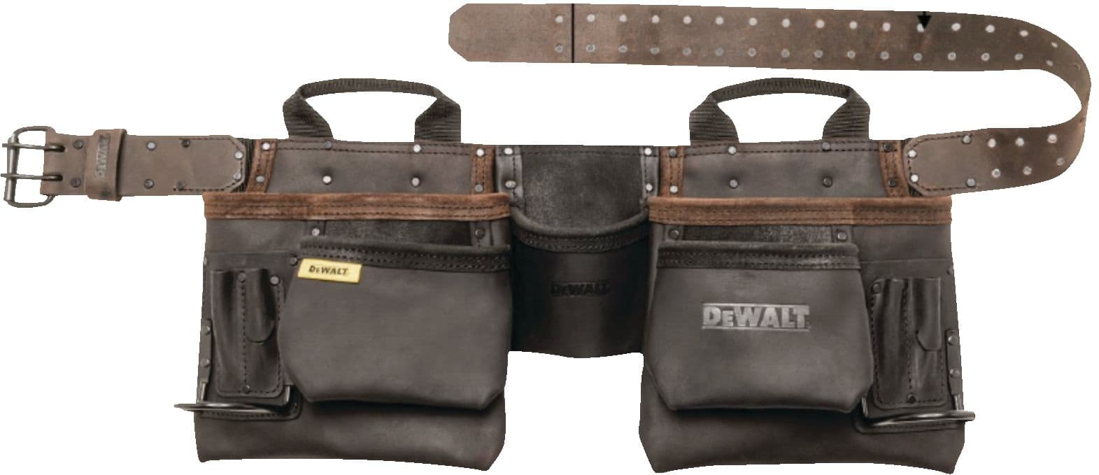 DEWALT Open Structure Premium Nubuck Adjustable Leather Tool Belt, 11 Pockets, Black