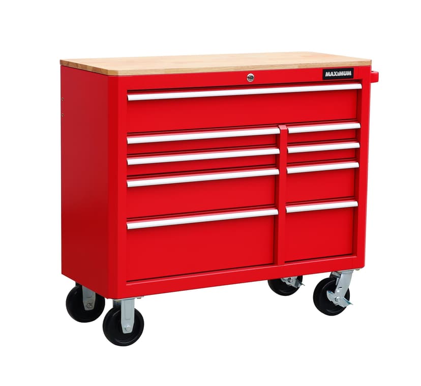 MAXIMUM Steel Tool Storage Cabinet with Power Strip and 2 USB Ports, Red, 43-in