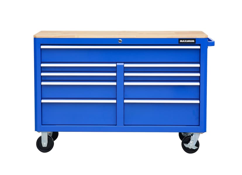 MAXIMUM Powder-Coated Steel Tool Cabinet with 4-Outlet Power Strip, Blue, 56-in