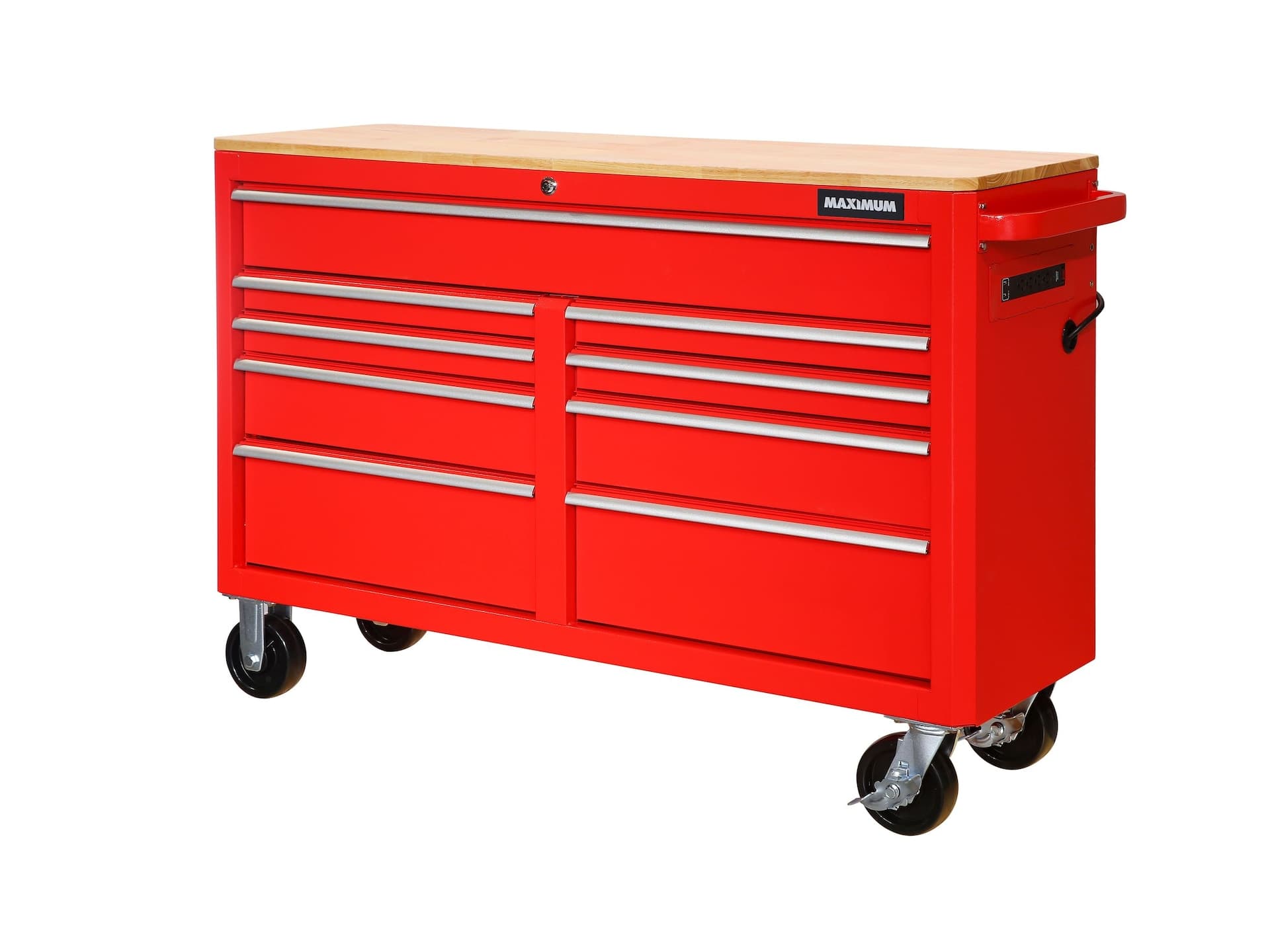 MAXIMUM Powder-Coated Steel Tool Cabinet with 4-Outlet Power Strip, Red, 56-in