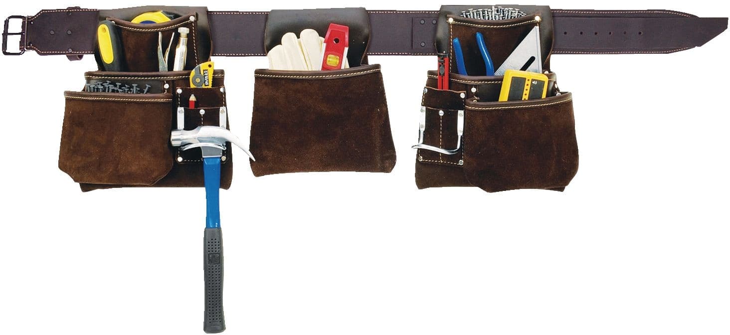 Kuny's Pro Contractor Carpenter Leather All Weather Tool Belt, 6 Pockets, Brown