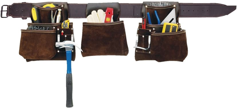 Kuny's Pro Contractor Carpenter Leather All Weather Tool Belt, 6 Pockets, Brown