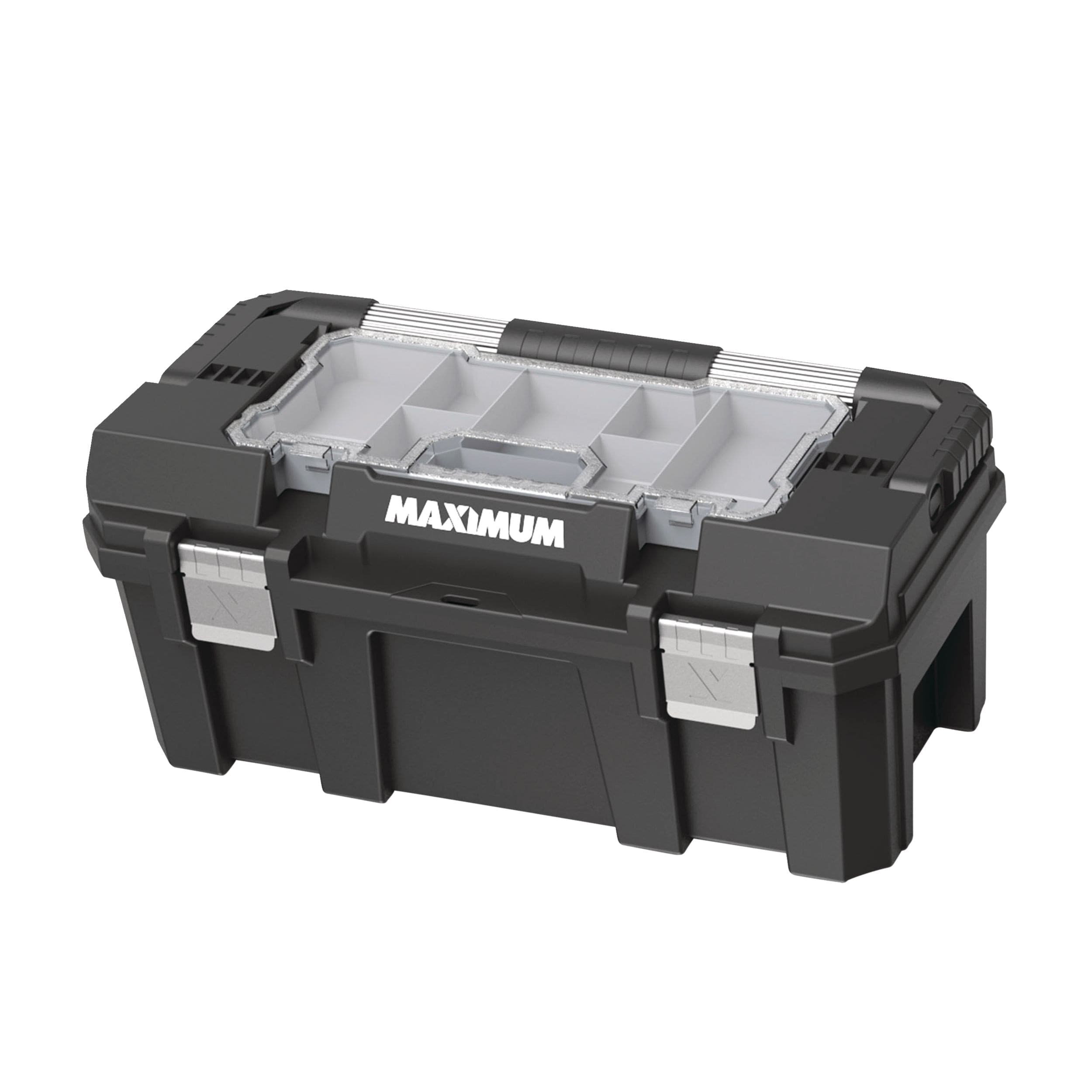 MAXIMUM Heavy-Duty Plastic Tool Box w/ Removable Tray & Organizer, 22-in, Black