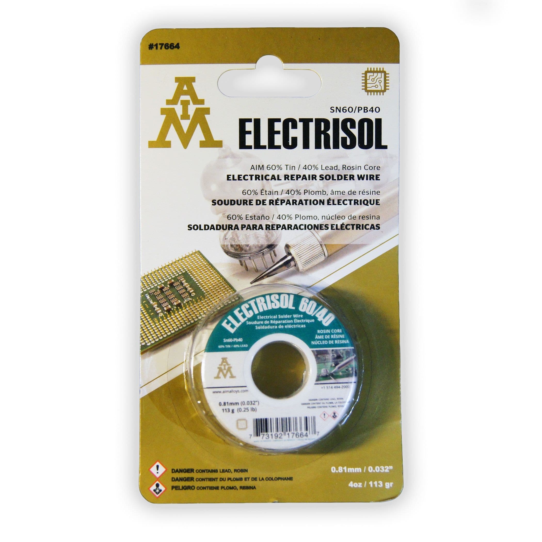 AIM Electrisol 60/40 Rosin Flux Core Electrical Solder Wire, 113-g