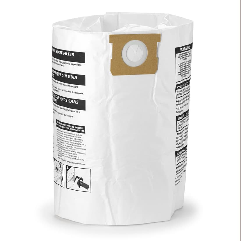 Shop-Vac® Disposable Paper Dust Collector Filter Bags for Wet/Dry Shop Vacuums, 37-53 L, 3-pk