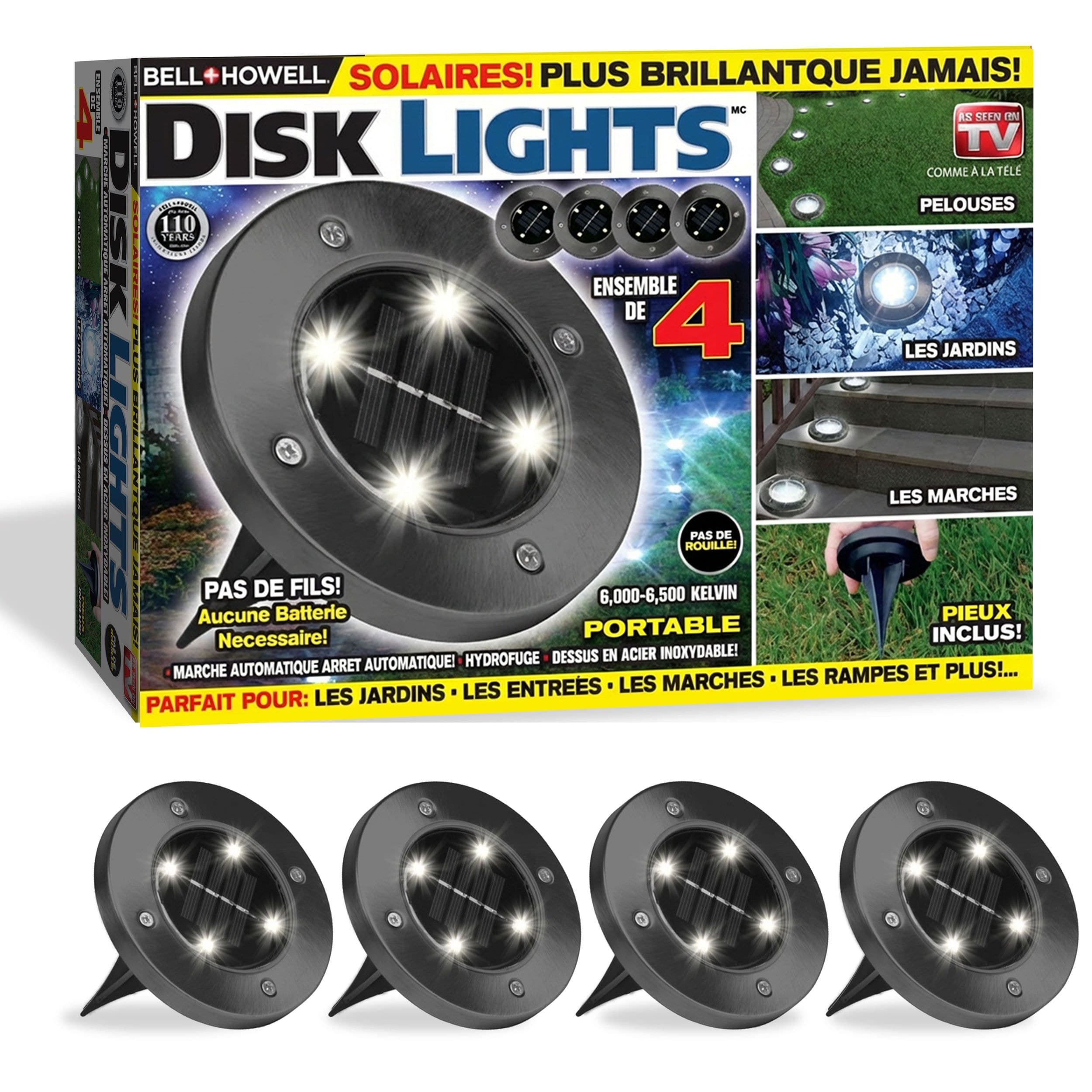 As Seen On TV Bell & Howell Outdoor Solar Disk Lights, Stainless Steel