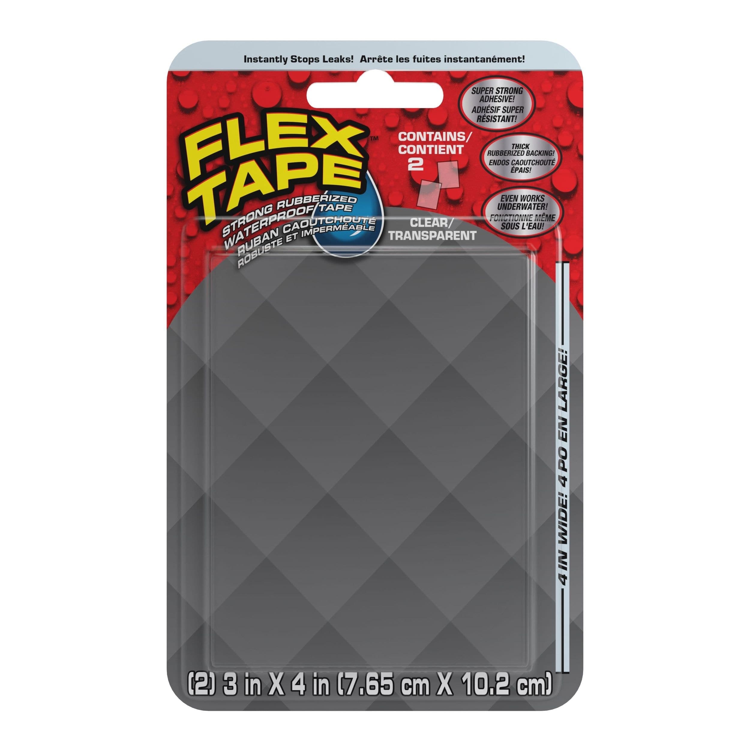 As Seen On TV Flex Tape Strong Rubberized Waterproof Mini Tape, Clear, 3-in x 4-in