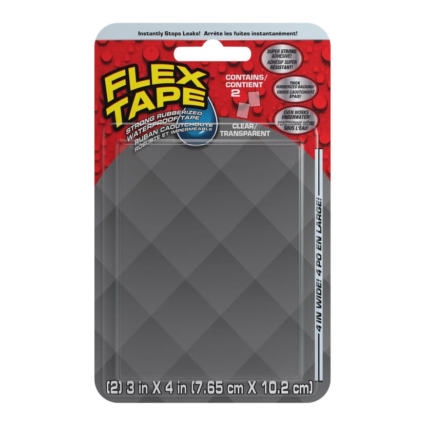 As Seen On TV Flex Tape Strong Rubberized Waterproof Mini Tape, Clear, 3-in x 4-in