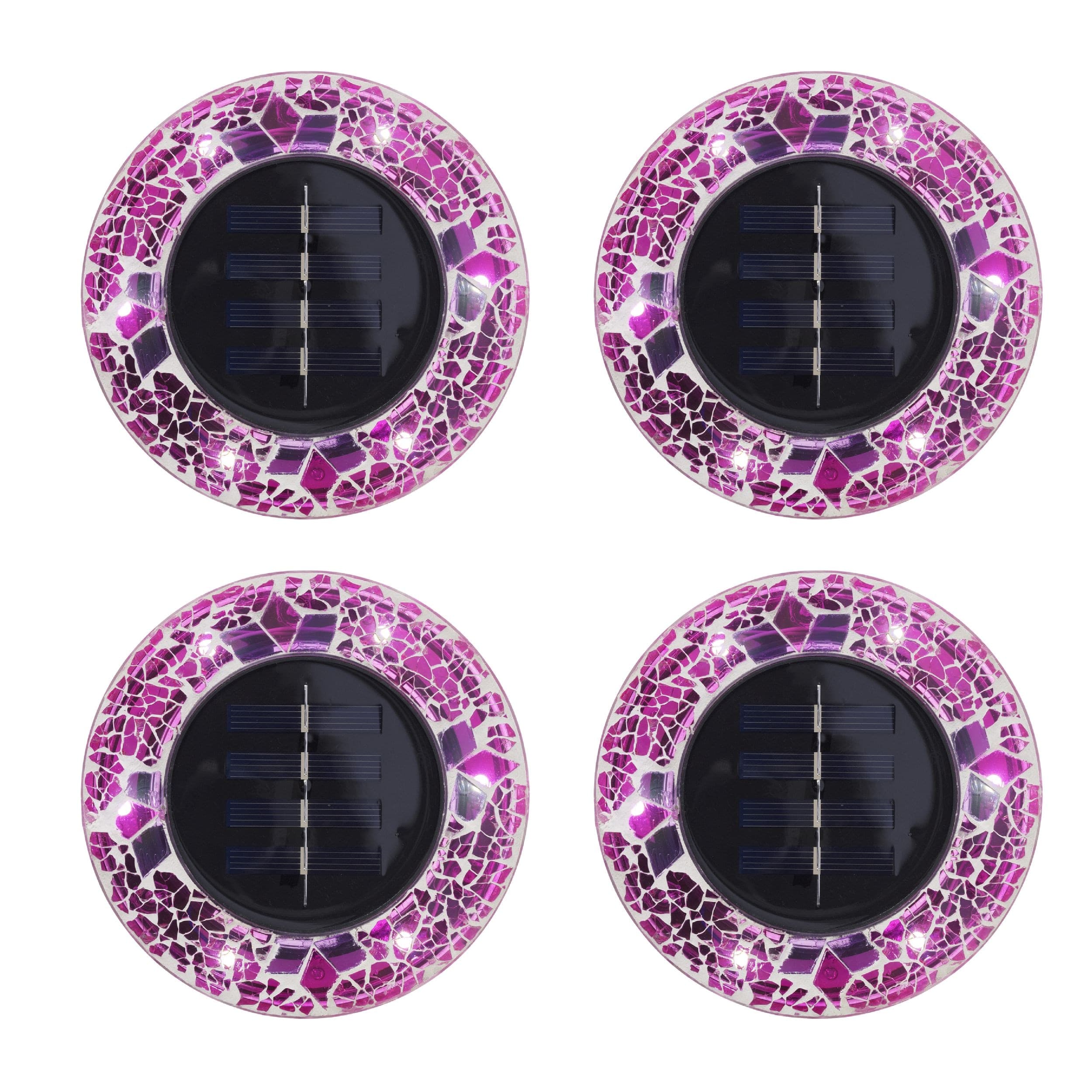 As Seen On TV Solar Powered Outdoor Mosaic Disk Lights, Pink