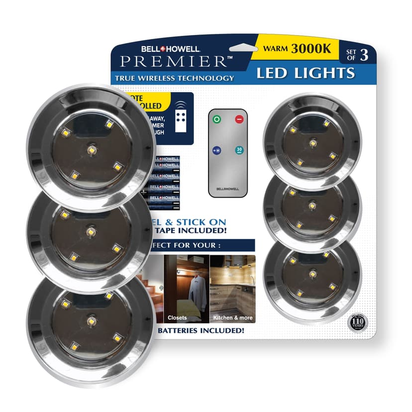 As Seen On TV Bell + Howell Wireless Chrome Puck Lights