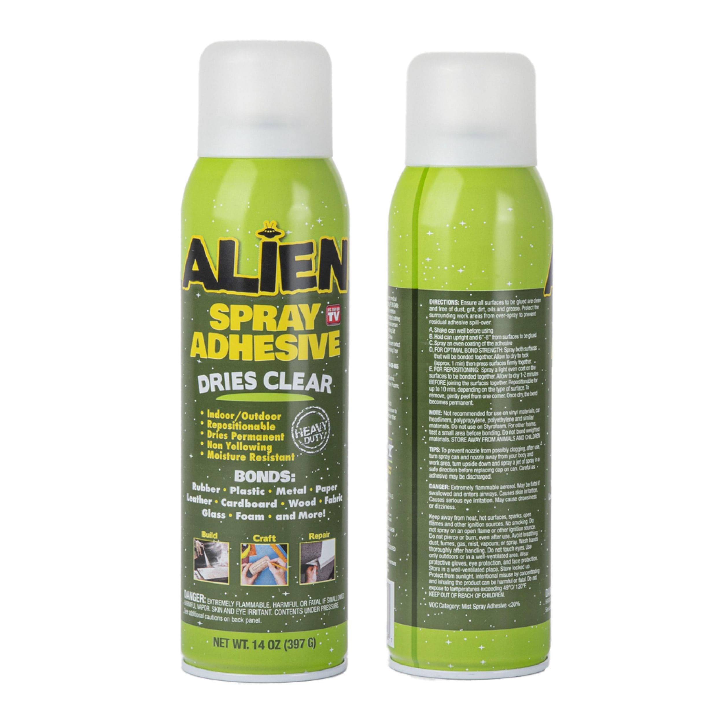 Alien Spray Multipurpose Clear Adhesive, Indoor/Outdoor, Heavy Duty Spray Glue, 14-oz