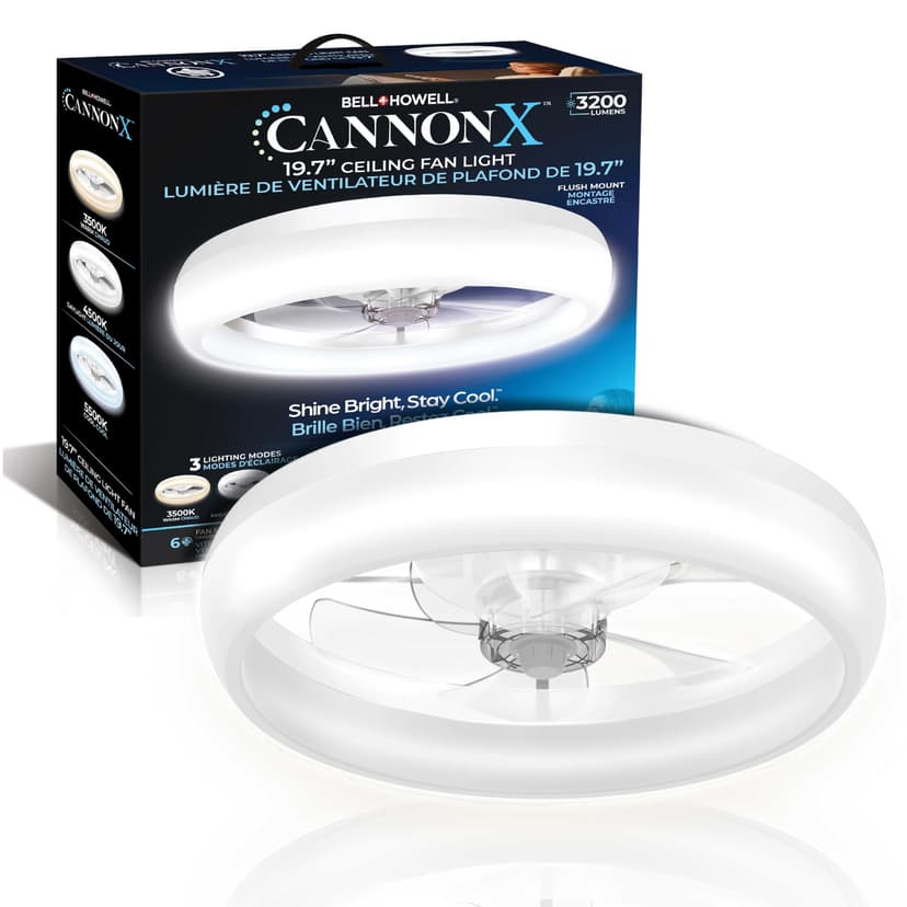 Bell and Howell CannonX Ceiling Fan, White, 19.7-in