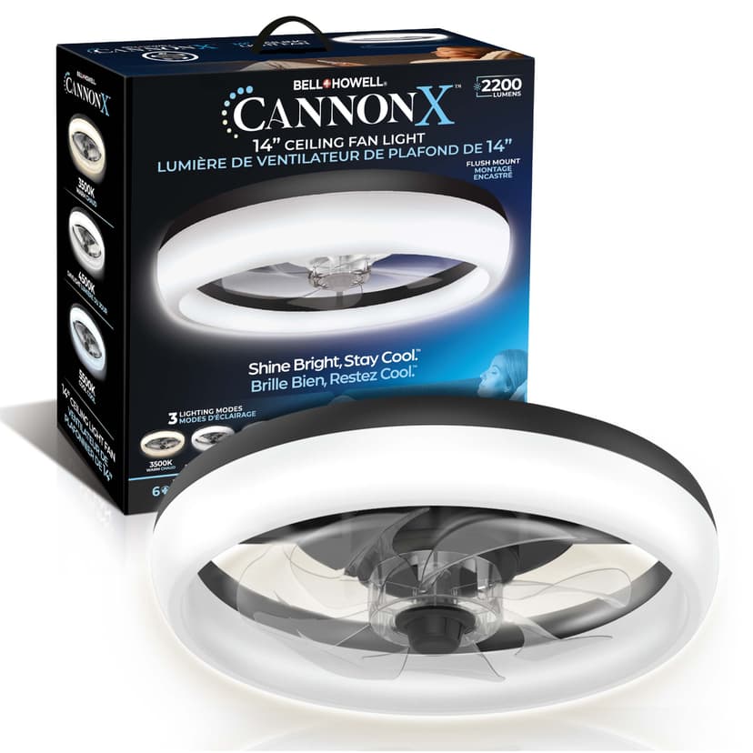 Bell and Howell CannonX Ceiling Fan, Black, 14-in