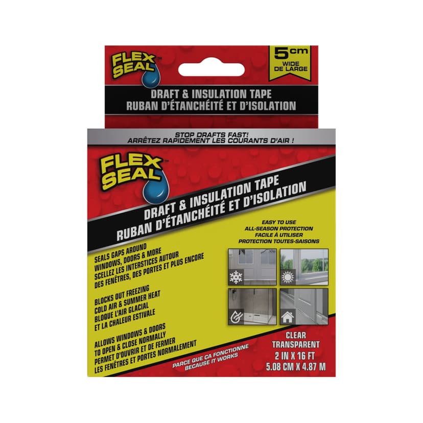As Seen On TV Flex Seal Indoor/Outdoor Weatherproof Draft & Insulation Strip Tape, Clear/Transparent, 2-in x 16-ft
