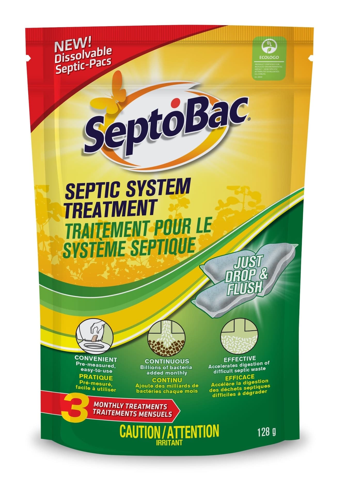SeptoBac Septic System Treatment Dissolvable Septic Pacs, 3 Monthly Treatments, 128-g