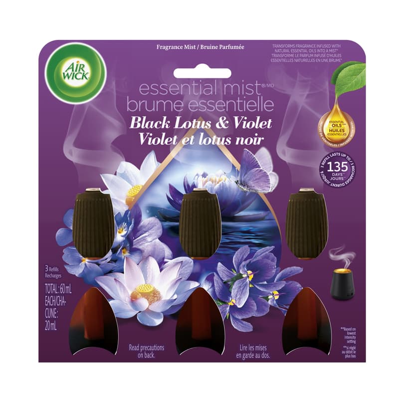 Air Wick Essential Mist Fragrance Refill for up to 45 Days, Black Lotus & Violet, 20-mL, 3-pk