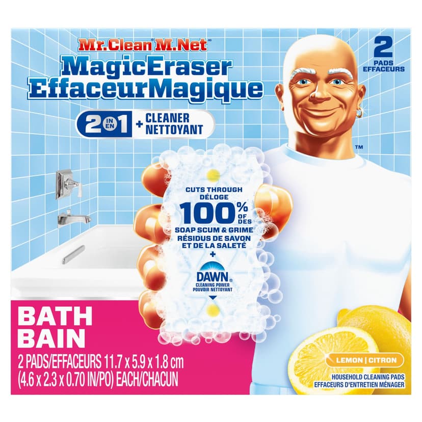 Mr. Clean Magic Eraser Shower & Tub Foaming Bathroom Cleaning Sponge, Multi-Surface Cleaner, Lemon, 5-pk