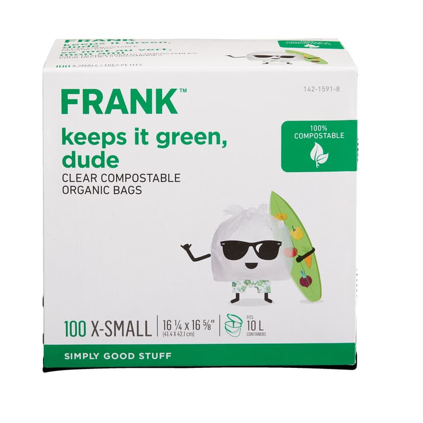 FRANK Extra-Small Organic Compostable Food Waste Bags, 100-pk, Clear, 10-L