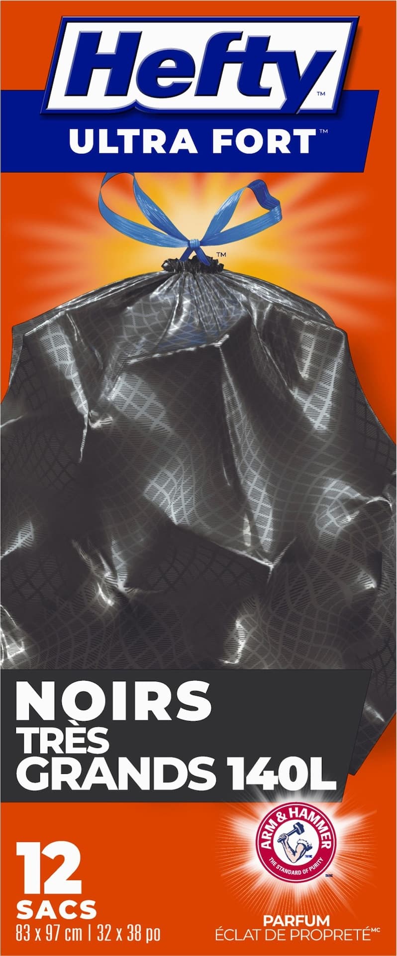 Hefty® ULTRA STRONG™ X-Large 140-L Black Garbage Bags with Drawstring & ARM & HAMMER™, 12-pk